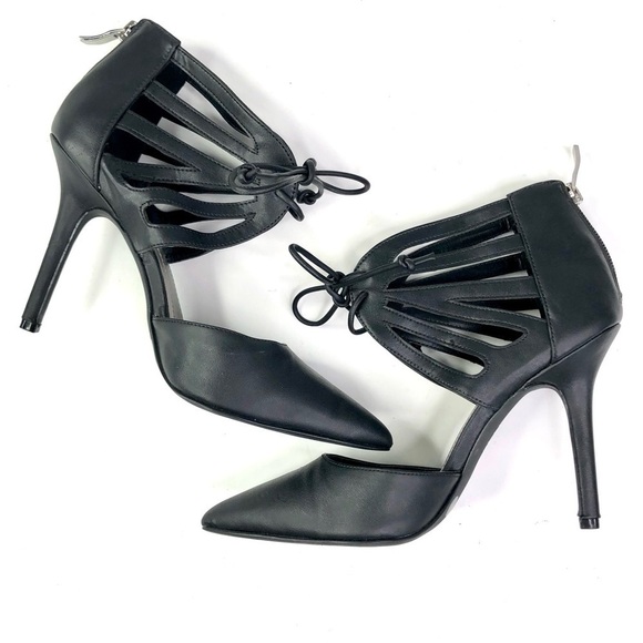BCBGeneration Delphia stilettos vegan leather heels cut-outs pointy toe back zip - Picture 2 of 12